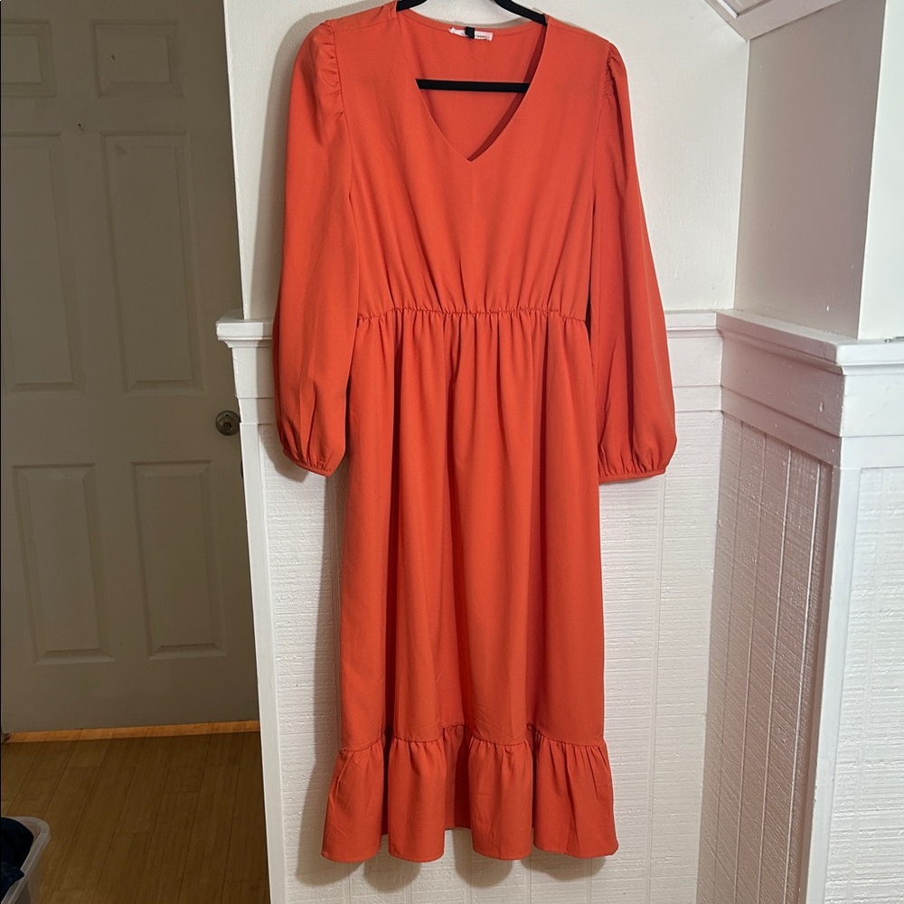 Michelle McDowell Coral Orange Midi Dress size Large euro summer colorful maxi